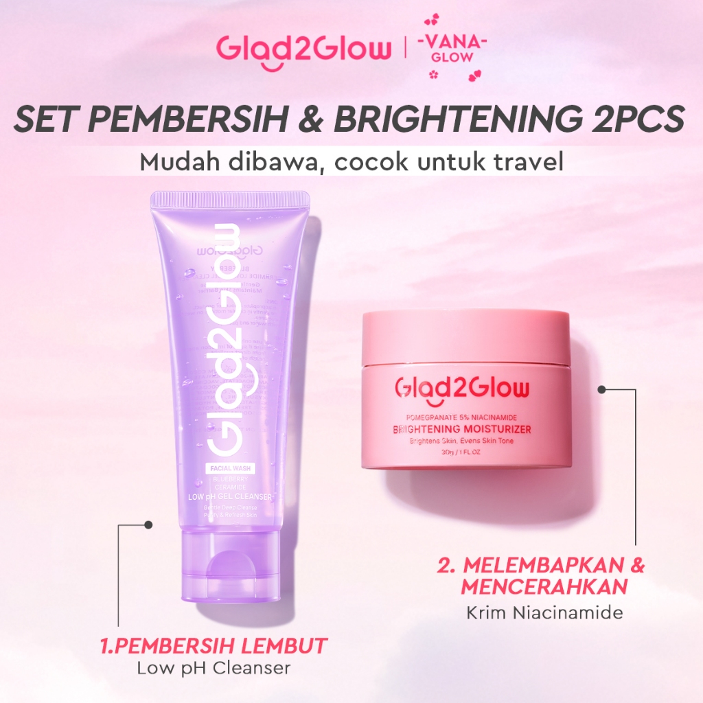 [100%ORI]Glad2Glow Set Pulih & Cerah 2PCS | Blueberry Ceramide Low pH Gel Cleanserr +Pomegranate Nia