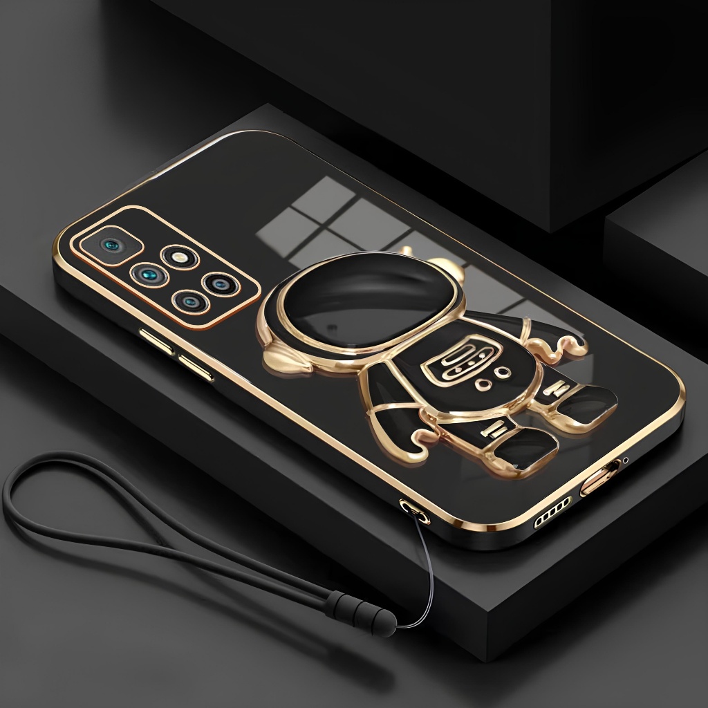 Soft Case Xiaomi Redmi 10 / 10 Prime Casing Dudukan Lipat Astronot Plating Free Tali Lanyard
