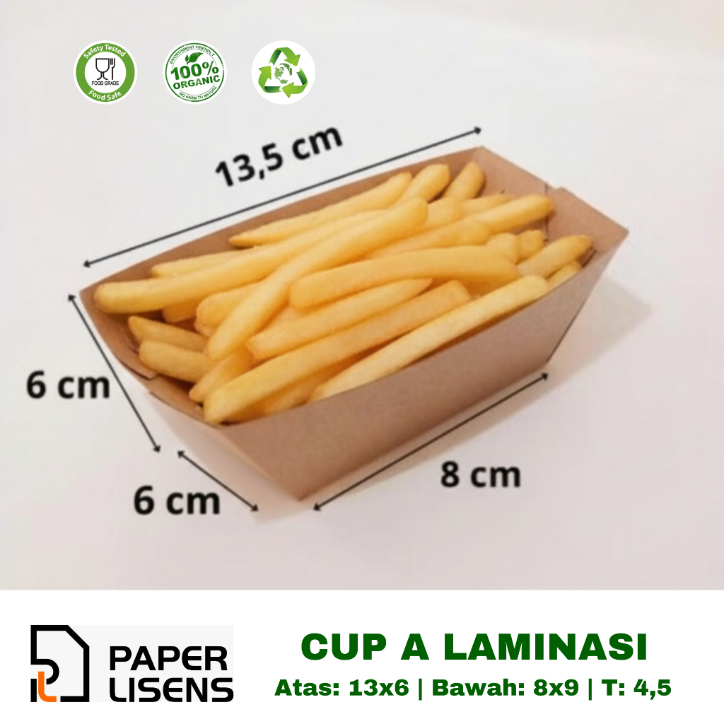 (100pcs) Cup Kentang A Polos (LAMINASI)/ Kotak Cup Kentang / Food Paper tray / Kotak toast / Kotak S