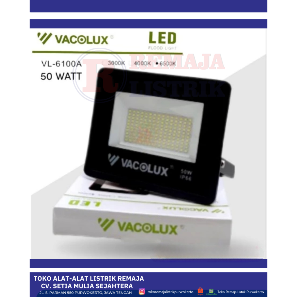 Lampu Sorot / Kap Sorot / LED Floodlight 50W IP65 Outdoor VL - 6100A Vacolux
