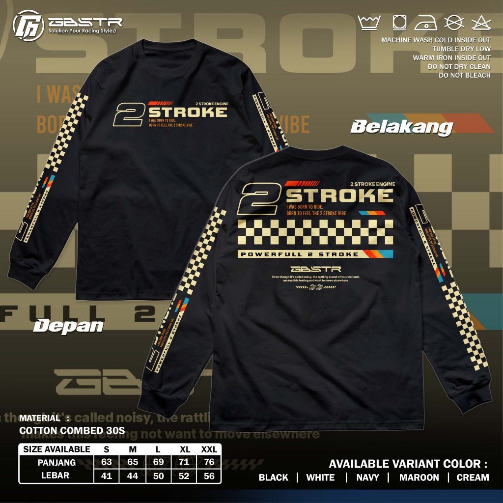 Kaos 2 Stroke Born To Ride I Baju Two Stroke Powerfull 2 Tak Racing Lengan Panjang - Longsleeve GBA9
