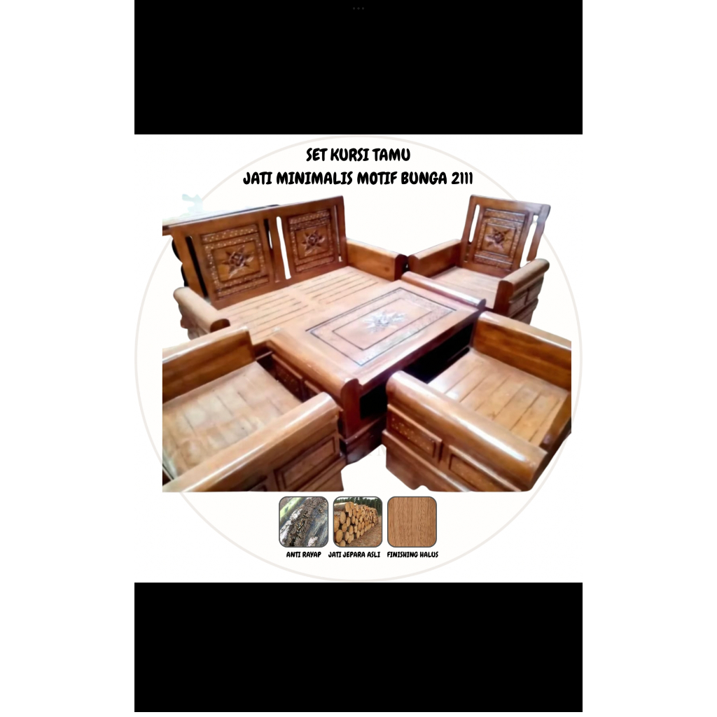 Set Kursi Tamu Jati Minimalis Motif Bunga 211 | Kursi Jati Aslil Jepara Murah Palembang