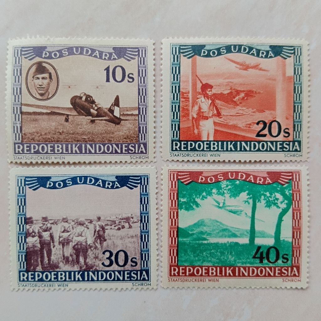 Perangko Prangko Kuno era Revolusi 1948 Cetakan Wina Pos Udara Repoeblik Indonesia 4 Pcs - YN3011