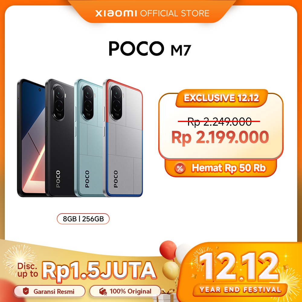 POCO M7 (8GB/256GB) Baterai besar 7000mAh dengan pengisian daya 33W | Layar imersif 6.9" 144Hz | Eks