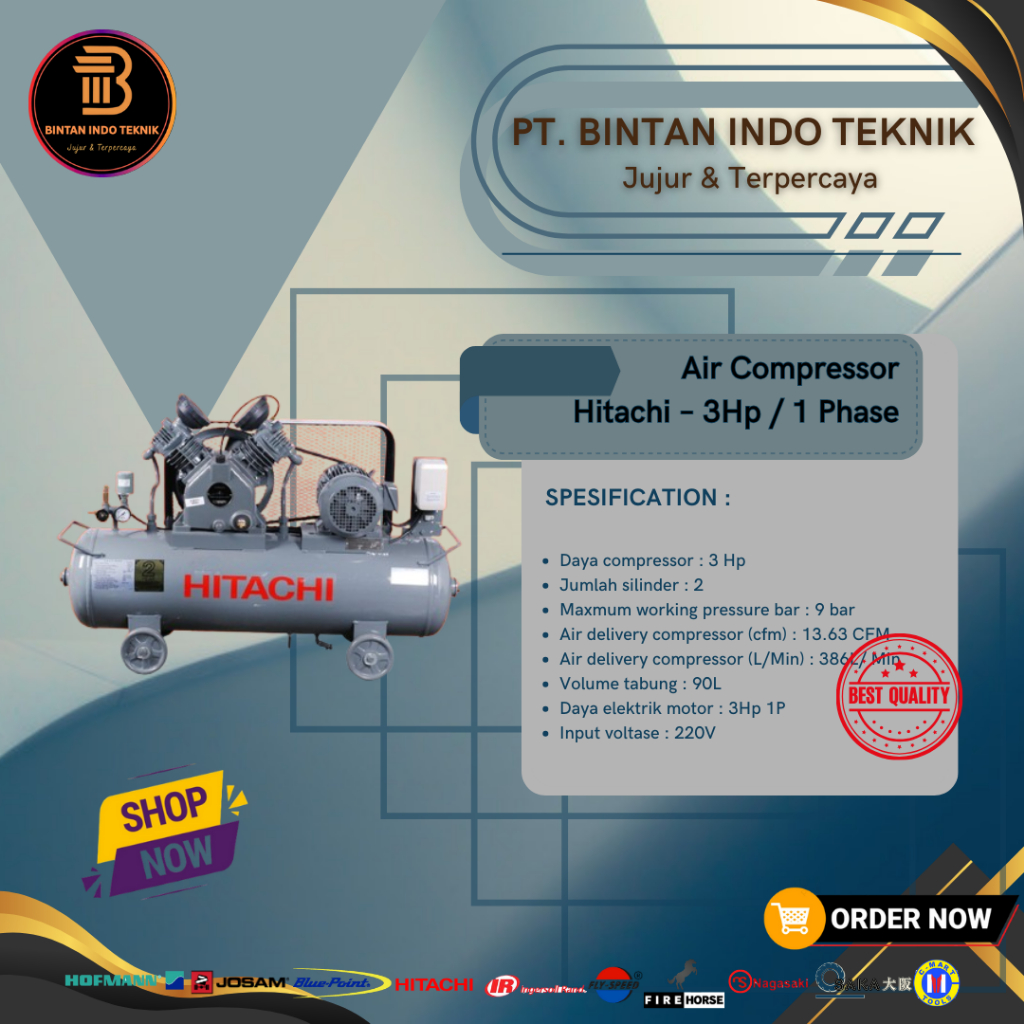 Air compressor // Kompresor Udara Hitachi – 3Hp / 1 Phase