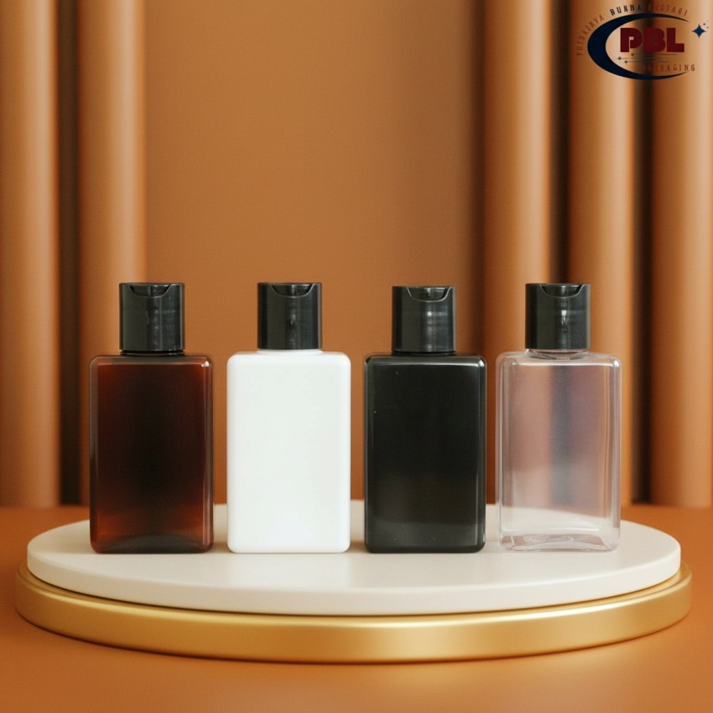 Botol Presstop 100ml Kotak Varian Warna - Tutup Disctop Presstop Neck 24 Hitam / Botol Plastik Pet 1