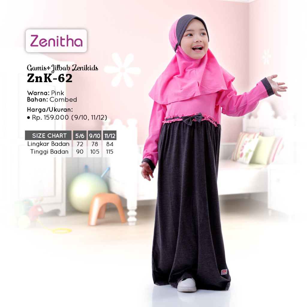 Busana Muslim Anak Gamis Zenitha 62 Pink