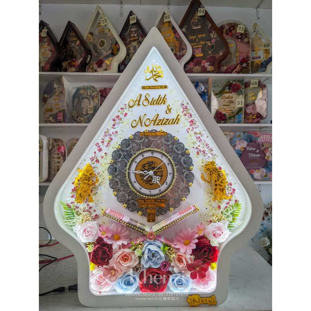 Mh 57 30x40 frame mahar pernikahan gunungan jam koin full resin | mahar pernikahan estetik | mahar p