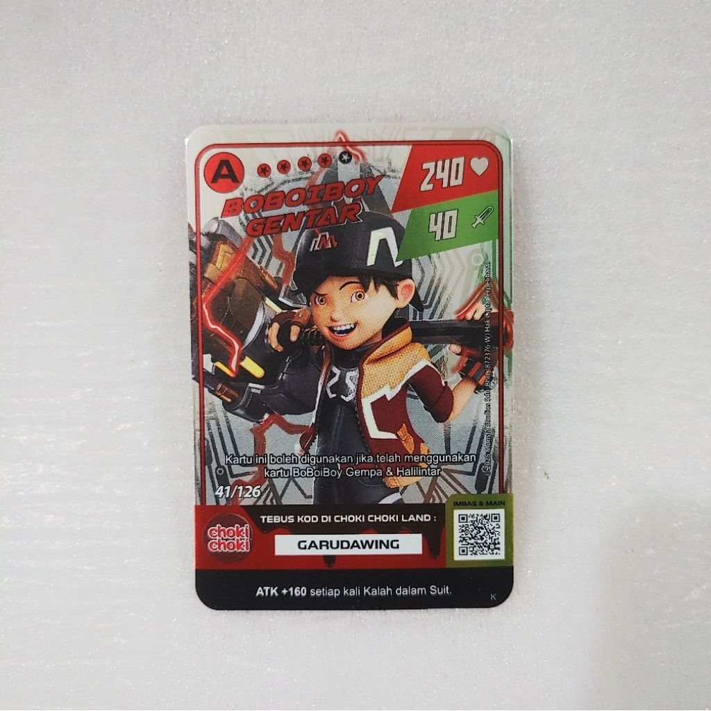 kartu boboiboy original choki choki rare boboiboy gentar 41/126