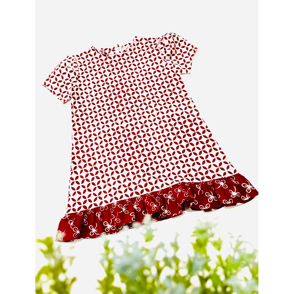 dress batik anak warna merah putih