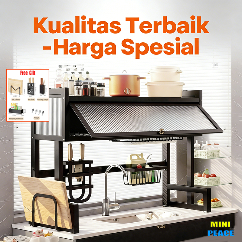 Rak Piring Tertutup / Rak Piring Wastafel With Cover /  Stainless Steel Rak Dapur Rak Piring Gantung