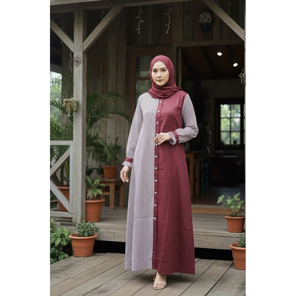 RAMEE VANIA Gamis katun garis dan polos
