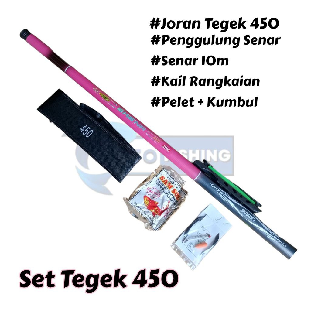 Set Pancing Tegek Pemula 450 cm Joran Tegek Siap Pakai