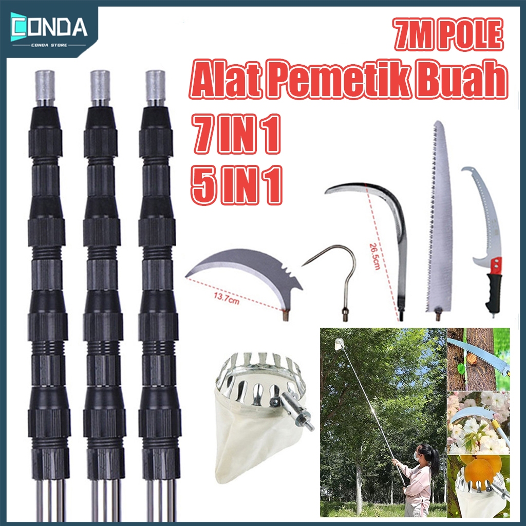 7M 7/5in1/Alat Pemetik/Buah Alat Berkebun Pemetik/Buah Tongkat Teleskopik/Tongkat Pemetik Buah Alat 