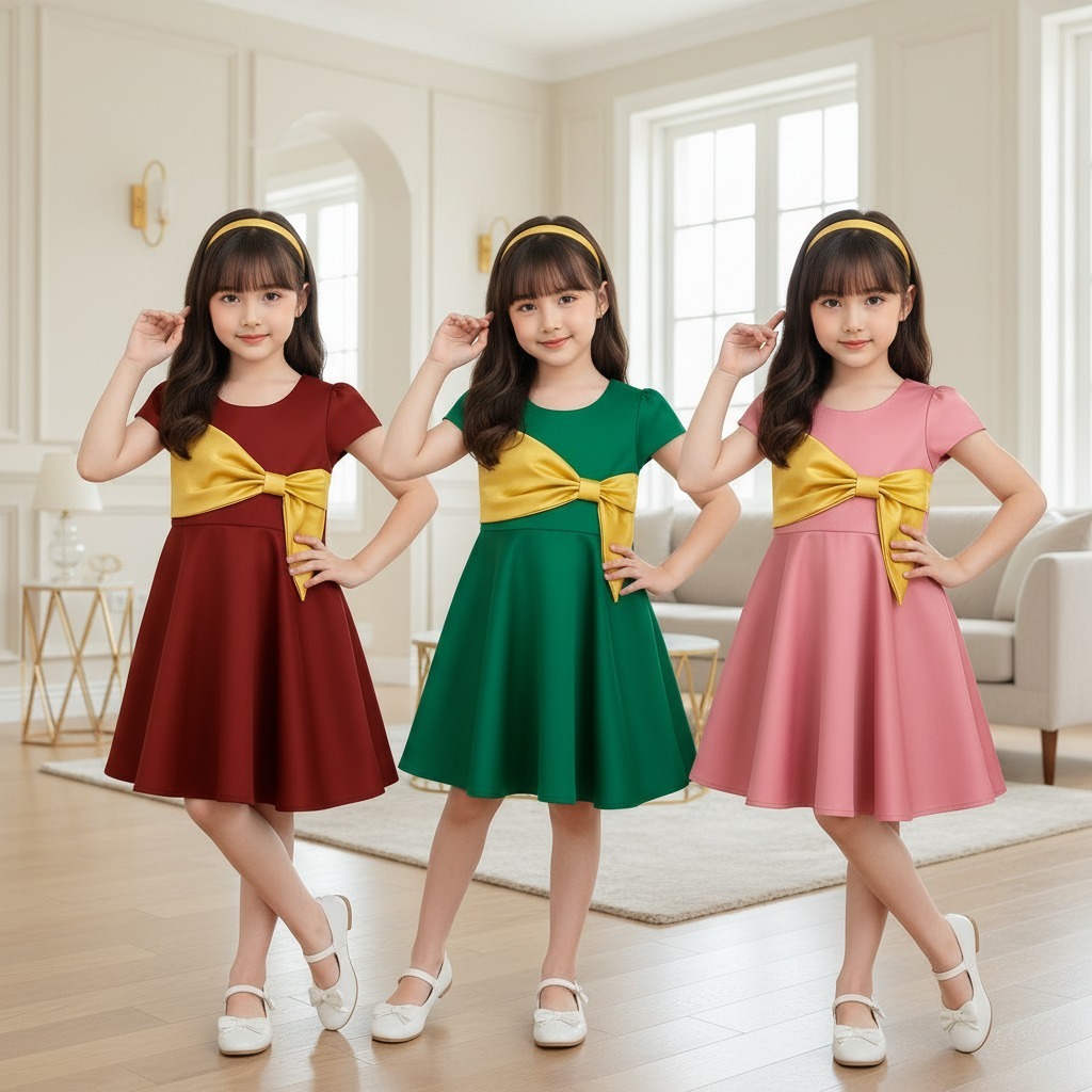 Two Mix - Baju Dress Anak Imlek Perempuan Satin - Gaun Pesta Sincia Anak Cewek Mewah 1-12 Tahun 4452