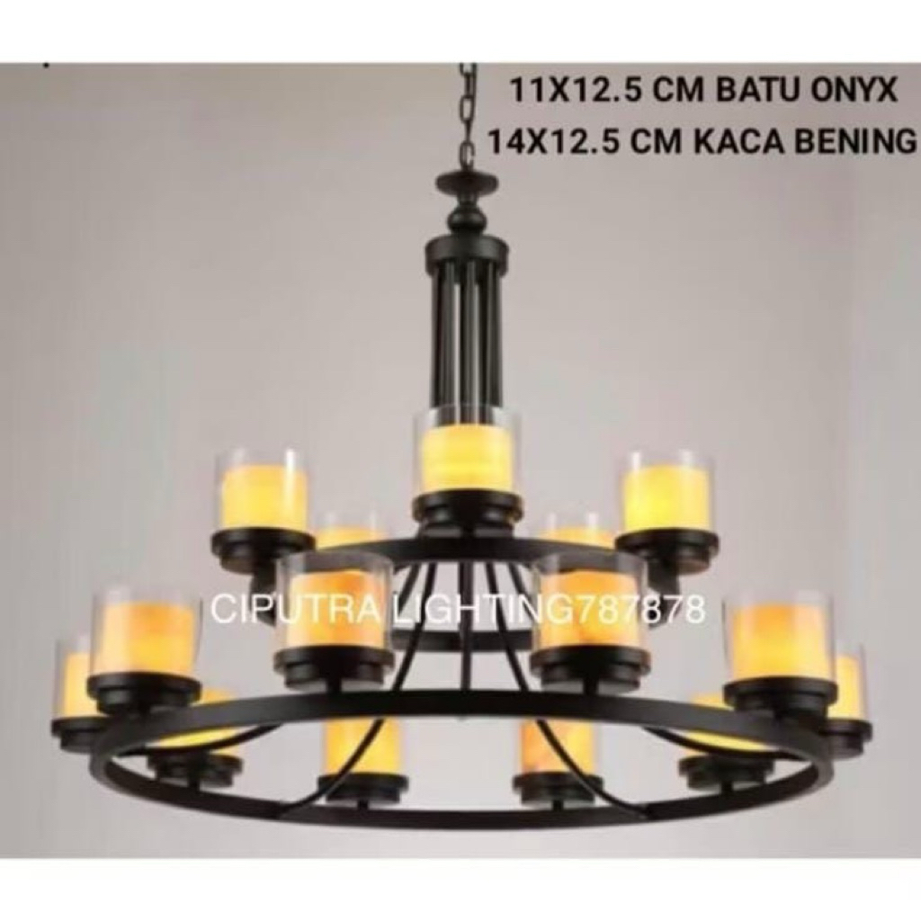 LAMPU GANTUNG HIAS MINIMALIS RUANG TAMU 15 LAMPU BATU ONYX MEWAH