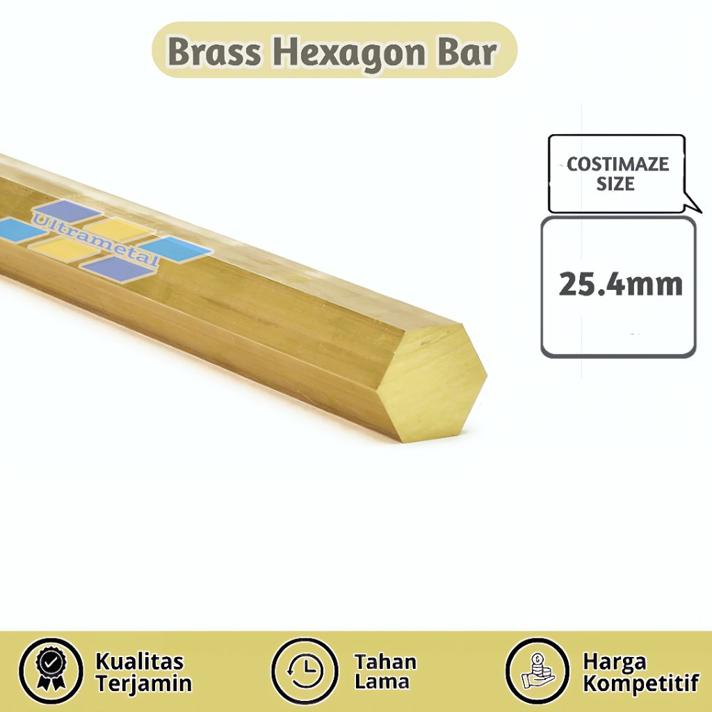 AS KUNINGAN HEXAGON 1INCH ( 25.4MM ) | KUNINGAN SEGI ENAM PER 1CM