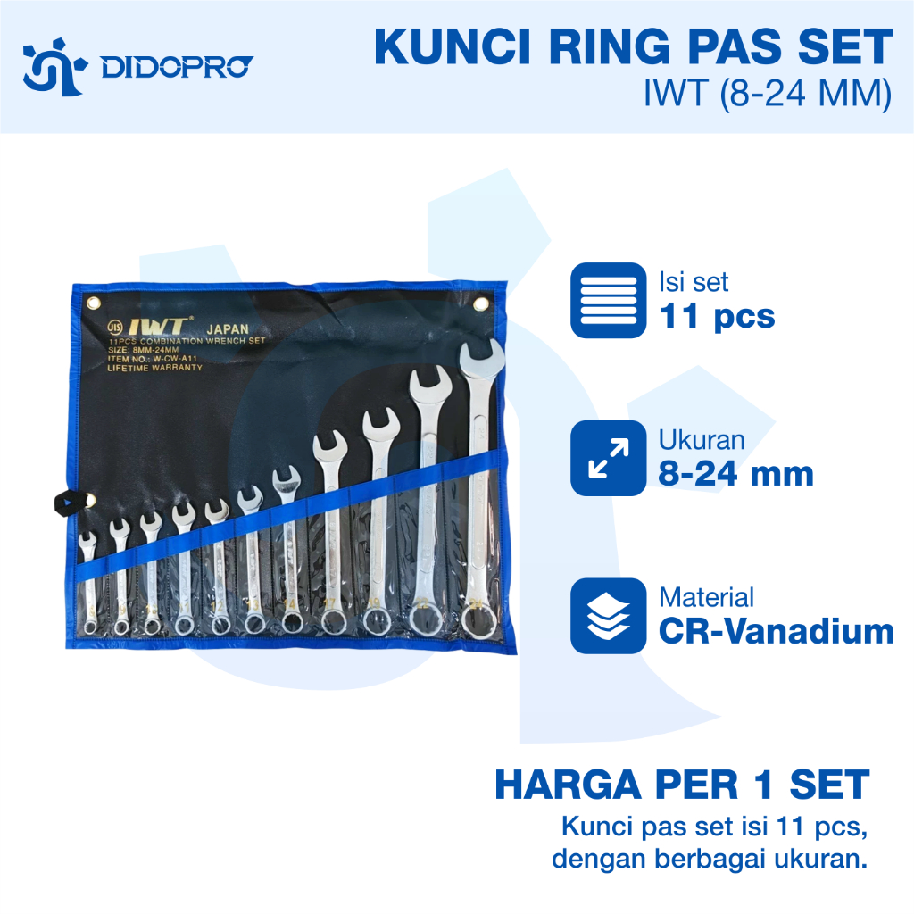 KUNCI RING PAS SET 11 PCS IWT (8mm-24mm)