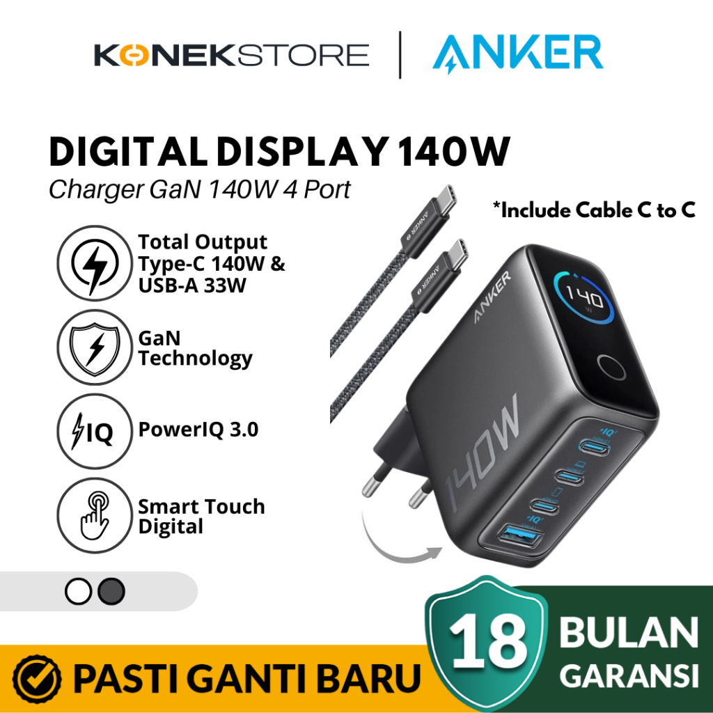 Anker Digital Display 140W Charger with Type C Cable