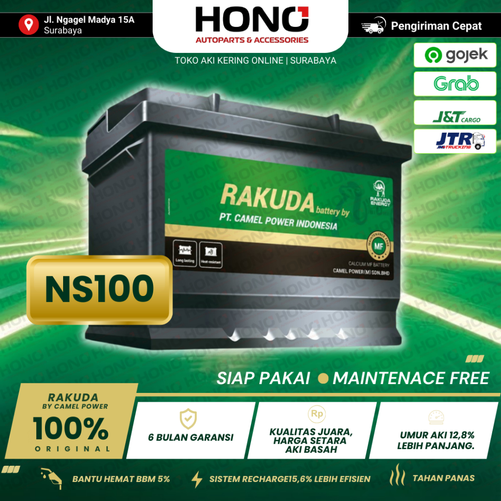 NS100 - RAKUDA BY CAMEL POWER AKI KERING MOBIL MF MAINTENANCE FREE, 12V 100Ah Taft Rhino Rino Dutro 