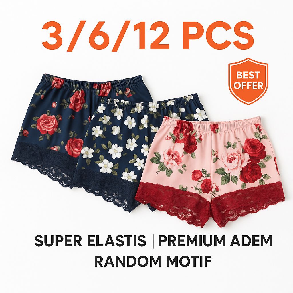 CD Hotpants Jumbo Wanita Spandek Jersey Adem Super Elastis Motif Bunga – Isi 3/6/12 PCS