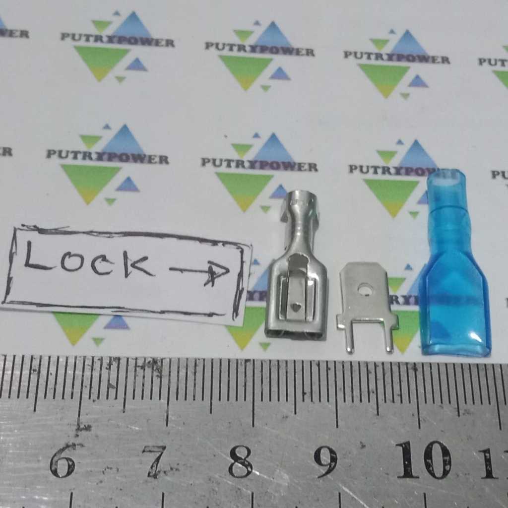 10set   LOCK skun pcb 6.3mm male female selongsong karet biru 6,3mm ADA KUNCIAN TEKAN DAN TARIK  UNT