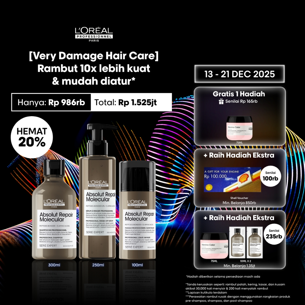 Absolut Repair Molecular Intense Repair Kit Shampoo, Serum, Masker Untuk Memperbaiki Rambut Sangat R