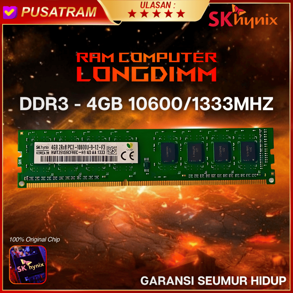 RAM PC HYNIX DDR3 4GB 10600 / 1333 MHz ORI RAM KOMPUTER DDR3 RAM PC 1.5V