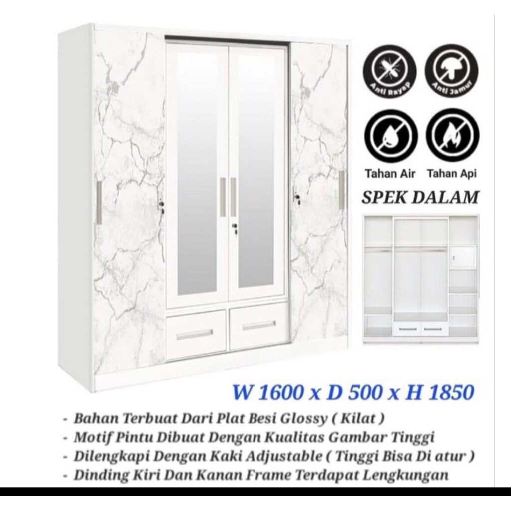 lemari plat besi sleding 4 pintu