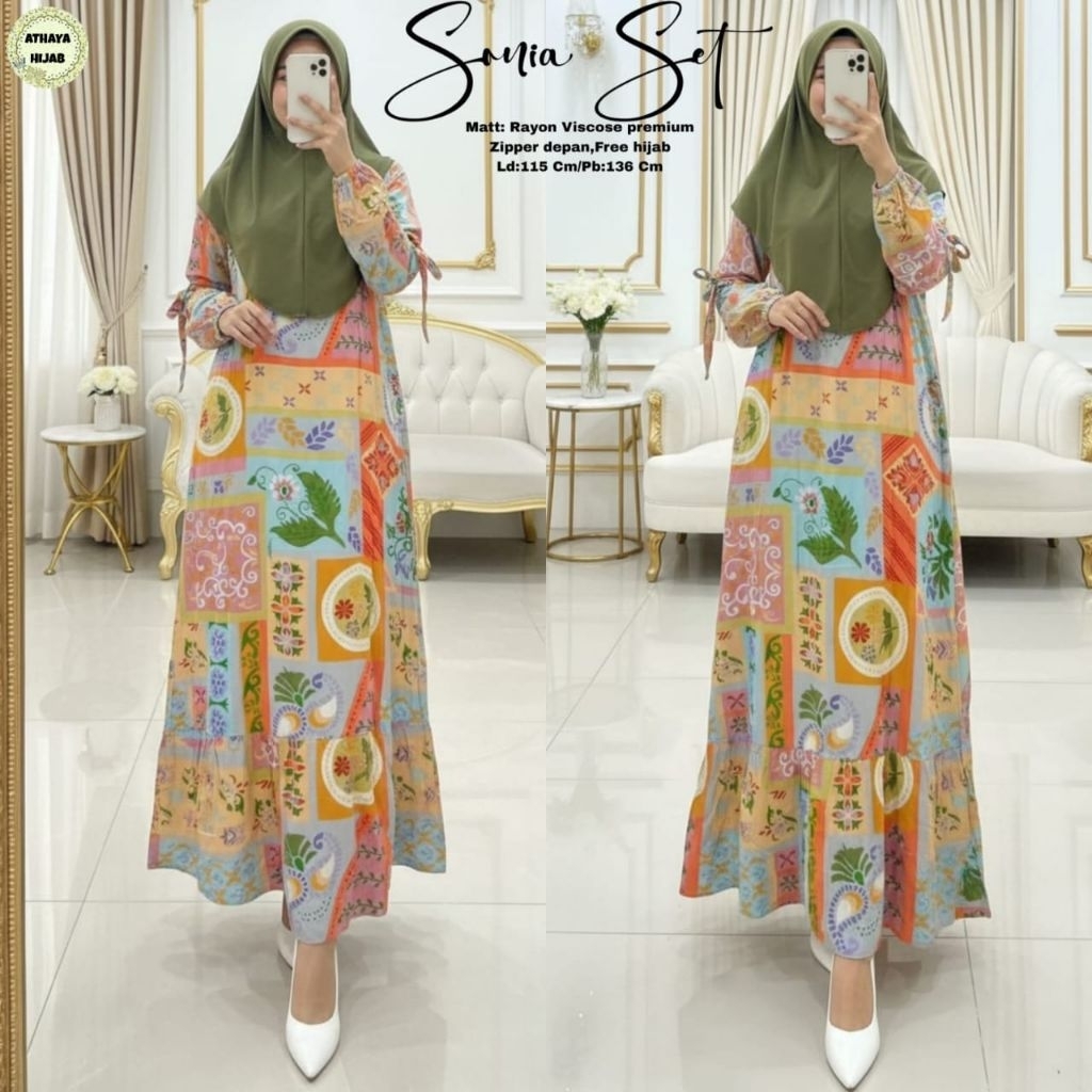 GAMIS LEBARAN SONIA HIJAB SET BY ATHAYA TERBARU