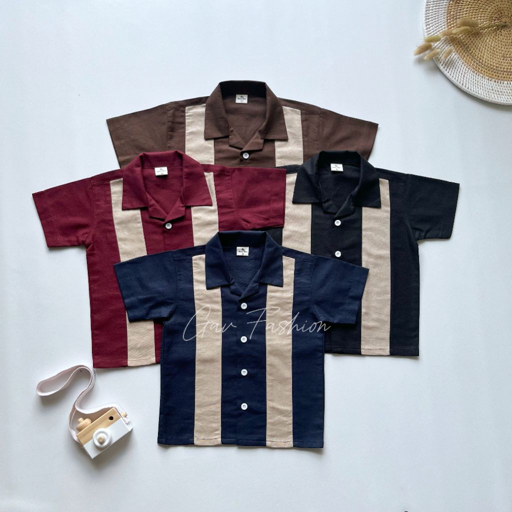 GAV - Kemeja Linen Anak Kombinasi Vintage Usia 1-12 Tahun | Cuban Bowling Shirt Vintage
