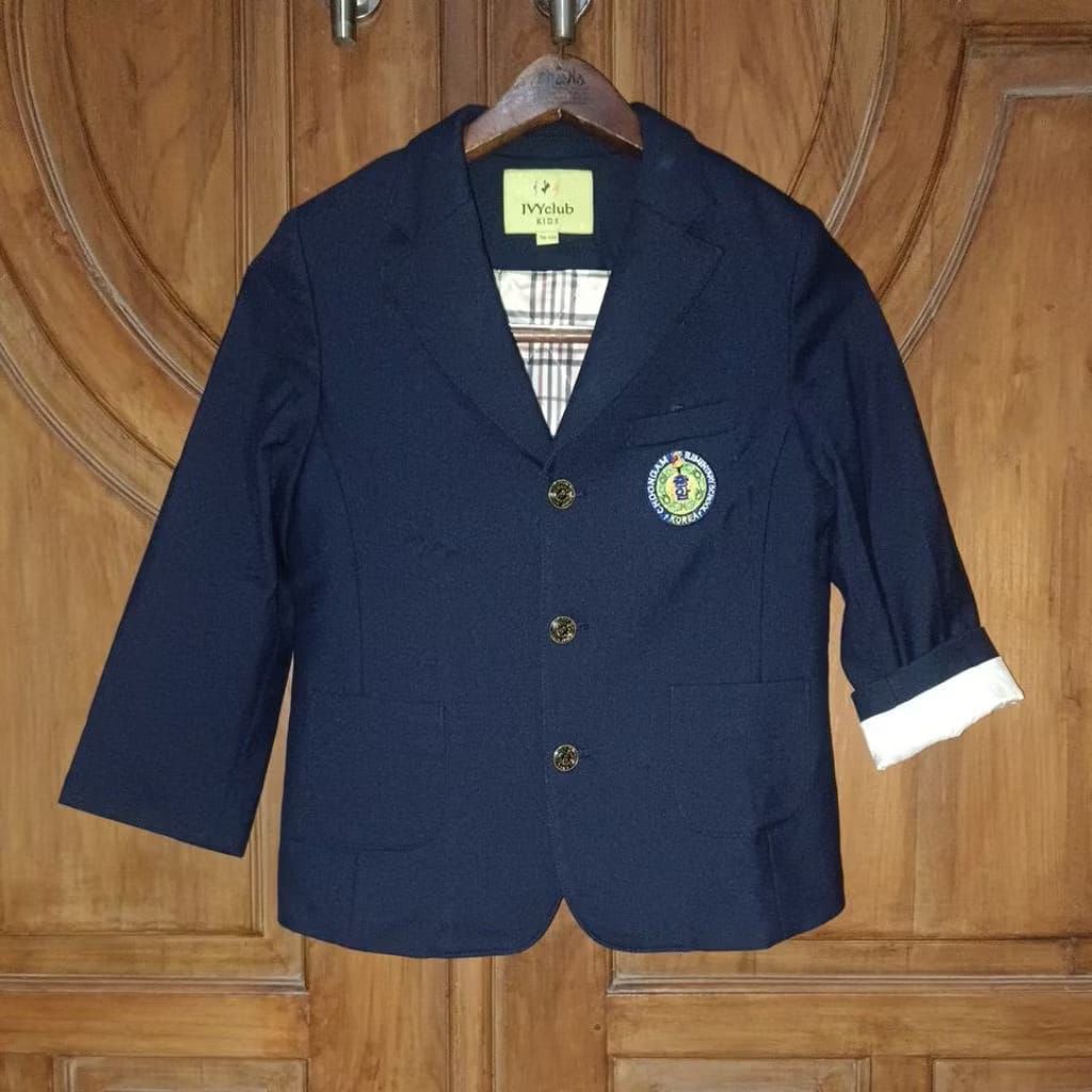 PRELOVED IVY CLUB Blazer Crop Seragam Sekolah Anak Laki Laki Blue Black Stik Balik Cream LD 82