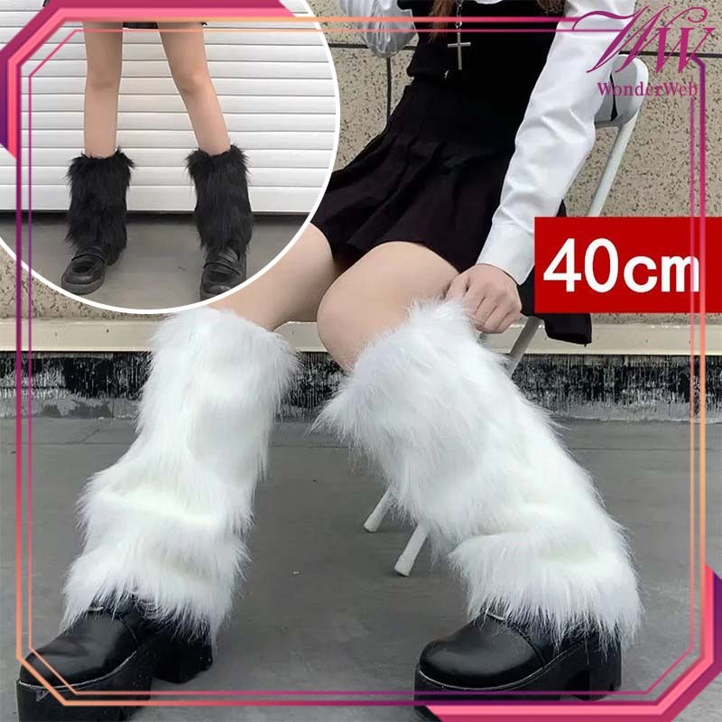 Fur Leg Warmer 40cm Musim Dingin Leg Warmer Wanita Imut-Imut Warmer Leg Socks Bulu Palsu