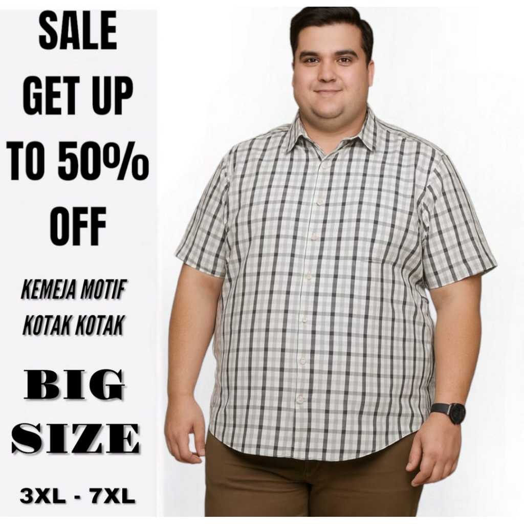 Kemeja Pria Jumbo Lengan Pendek Motif Kotak Kotak Bahan Katun Premium