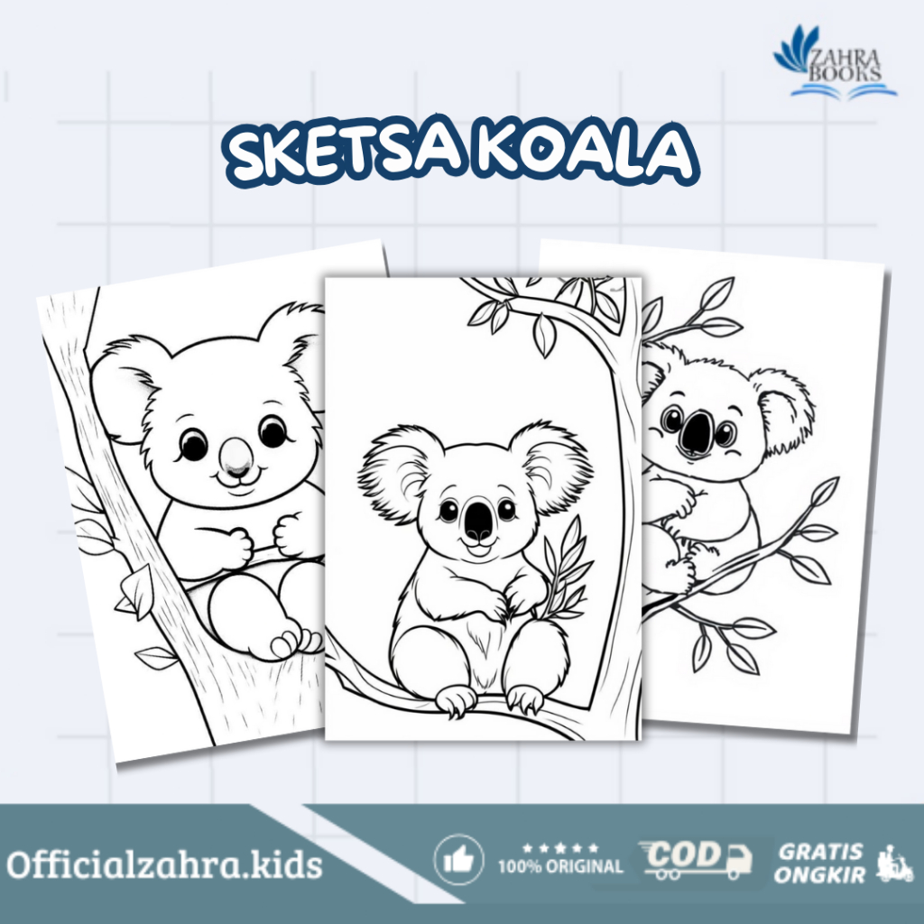 Sketsa Gambar Mewarnai Untuk Anak Paud dan TK Tema : Koala (Random)