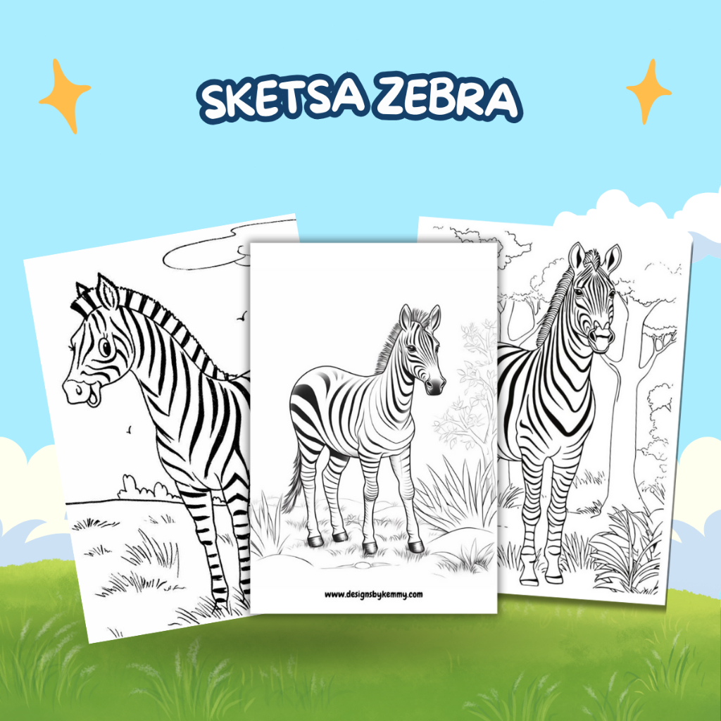 Sketsa Gambar Mewarnai Untuk Anak Paud dan TK Tema : Zebra (Random)