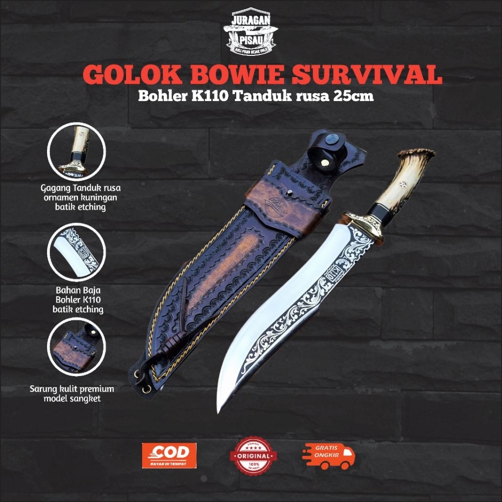 JURAGAN PISAU TJIBATOE | Pisau bohler k110 Survival outdoor premium tanduk rusa