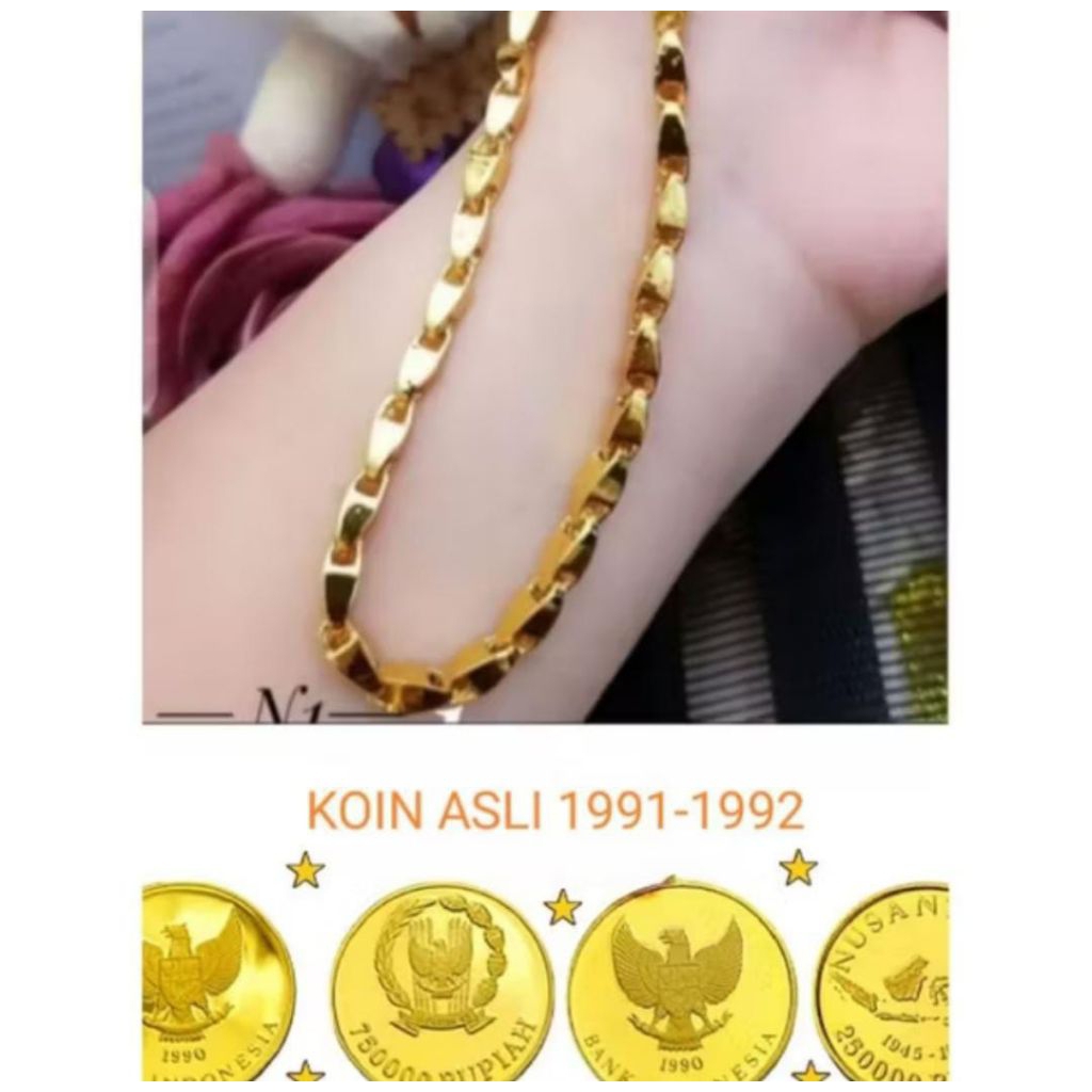 Kalung Koin Asli 1991 Warna Emas 24k Kalung Padi Anti Karat Tidak Mudah Luntur