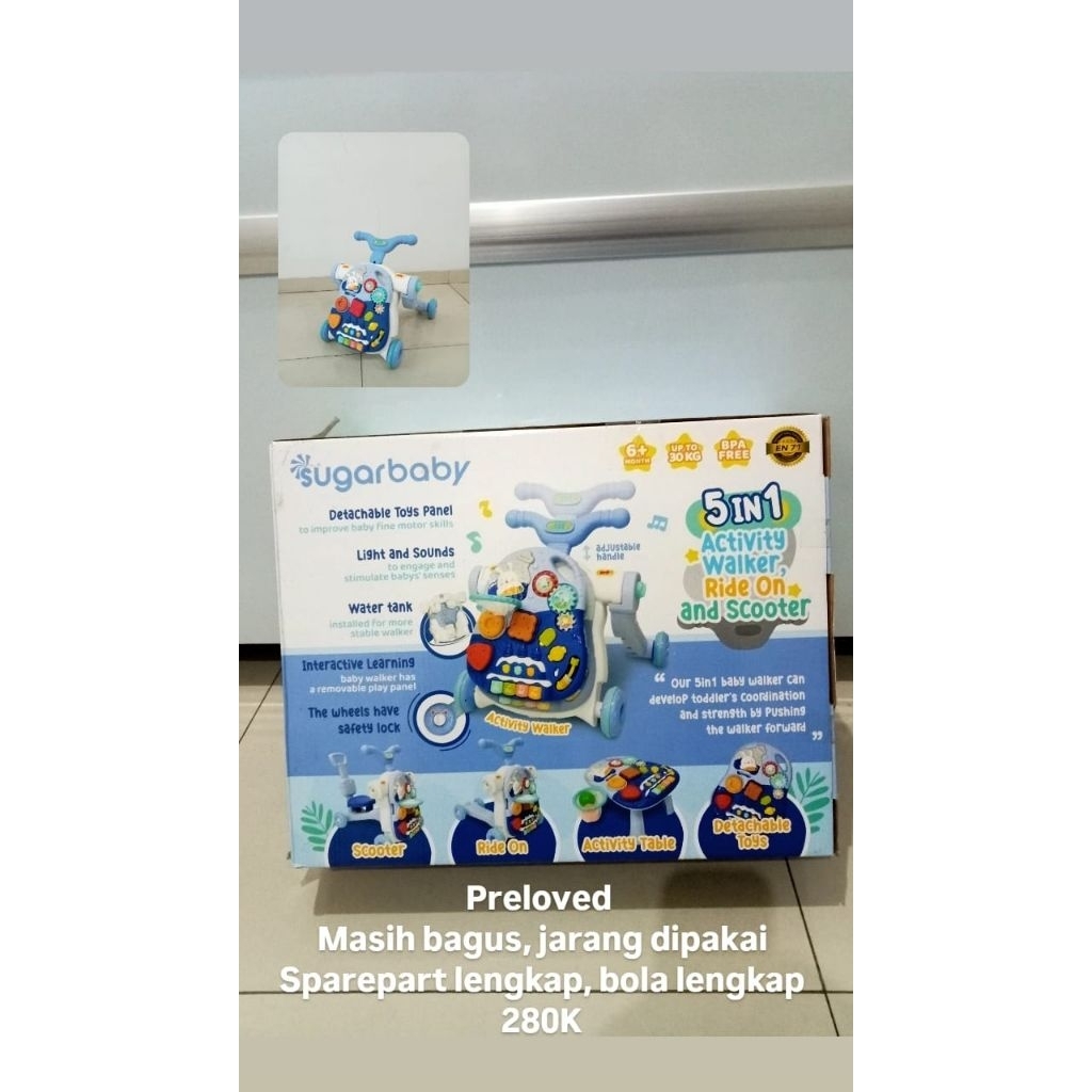 Preloved sugar baby 5 in 1 activity walker ride on and scooter