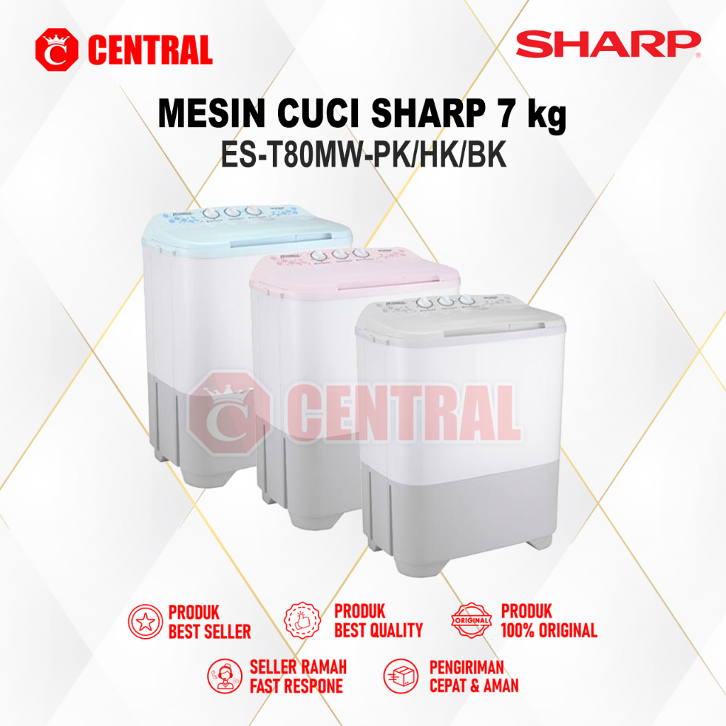 MESIN CUCI SHARP ES-T80MW-HK 8kg ES T80MW HK KAPASITAS 8 KG