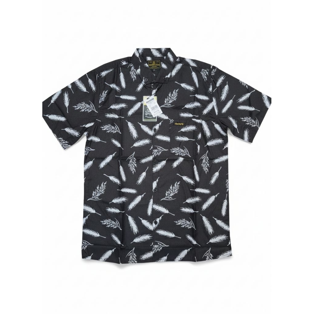 Kemeja Motif Pria Motif Daun Hitam