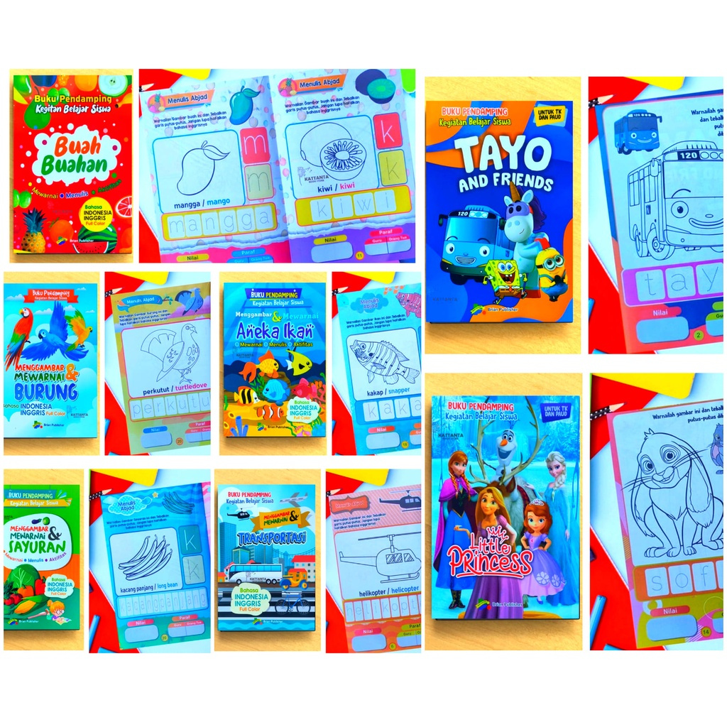 Buku Mewarnai Dengan Contoh Tema Tayo Princess LOL Untuk Anak TK PAUD BP BISA COD Bayar Ditempat