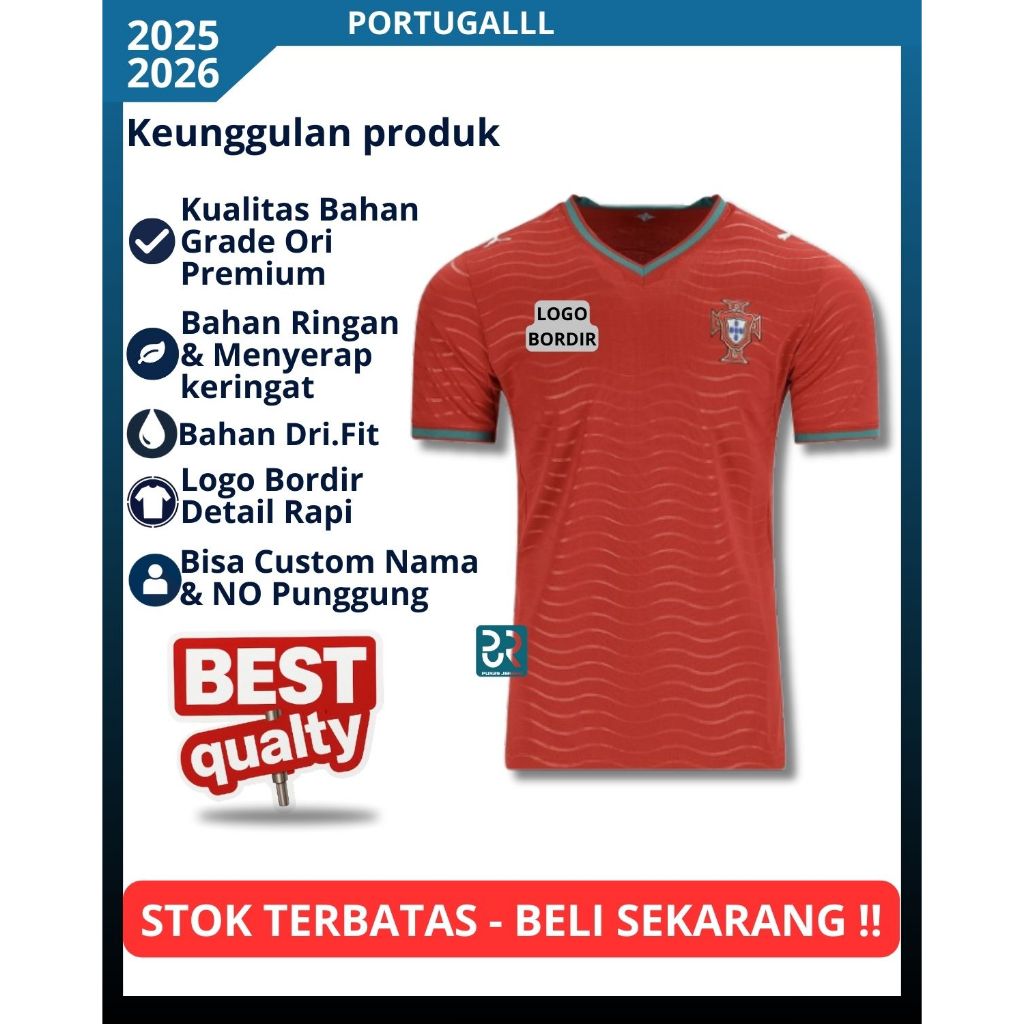 Jersey Portugal Home Piala Dunia 2026 Baju Sepak Bola Ronaldo Grade Ori Pria Dewasa