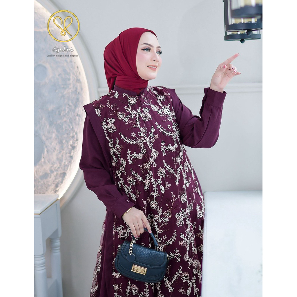 gamis tile bunga rompi lepas pasang by syakur  coleection