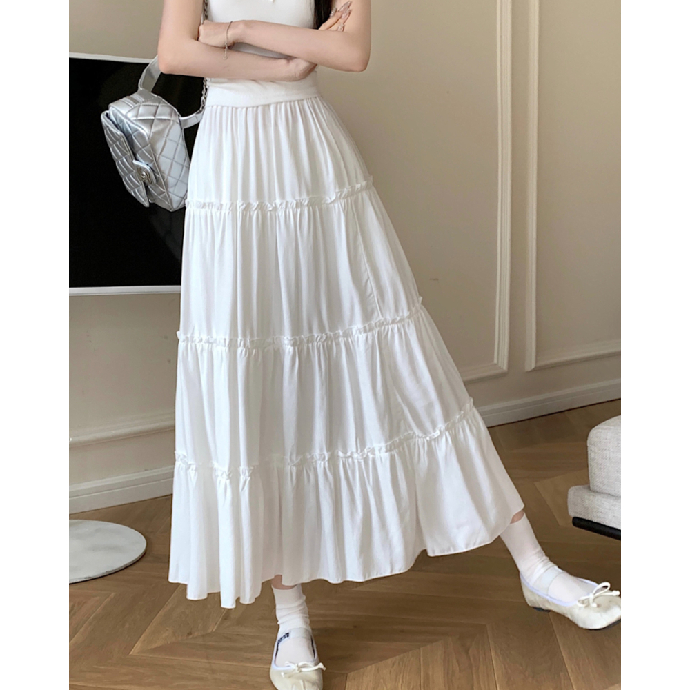 Moogu - Rok Panjang Korea Rok Putih Murni Rok Wanita Mixi Skirt Simplicity