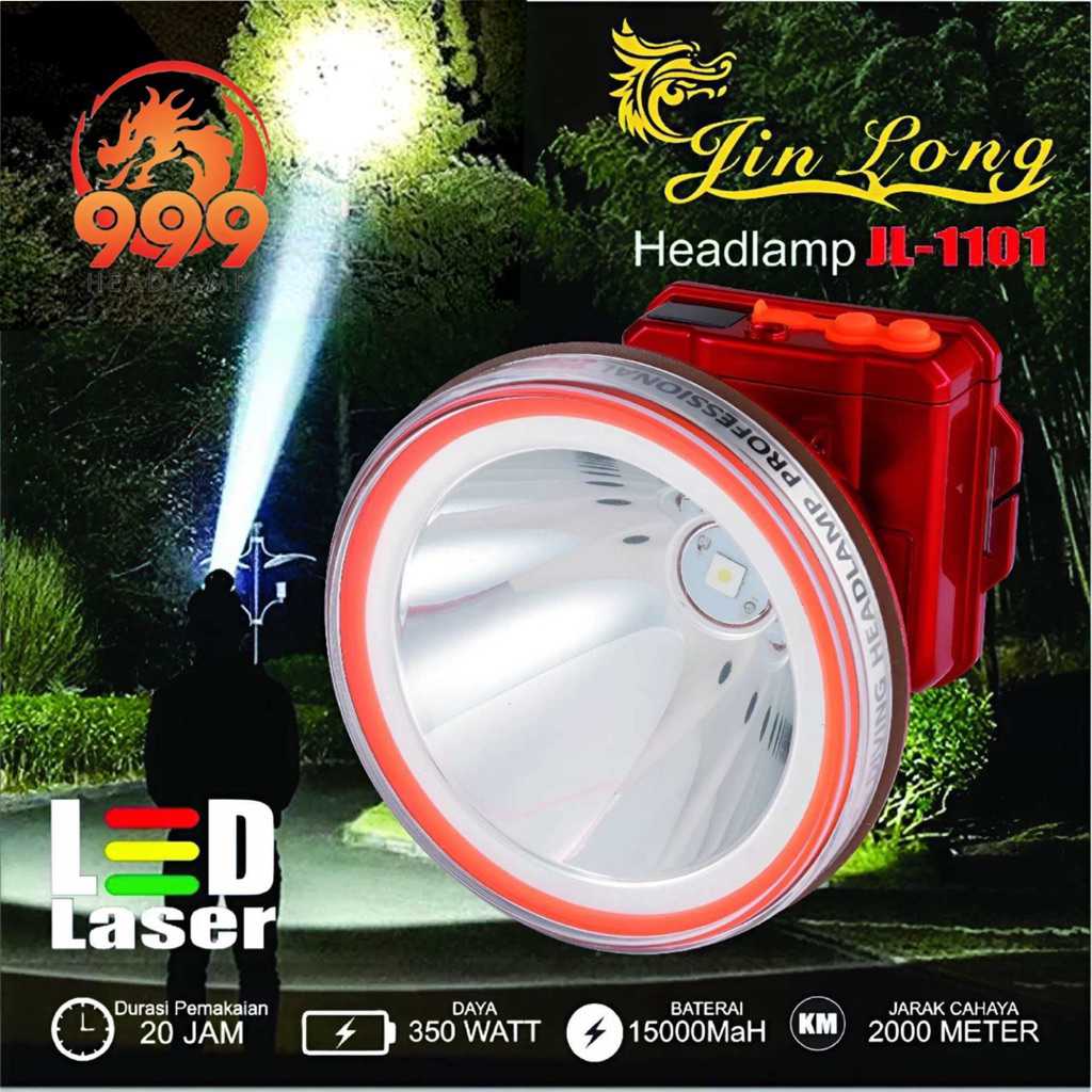 Senter Kepala / Headlamp Jinlong JL 1101 waterproof / Tahan air 350 watt super terang