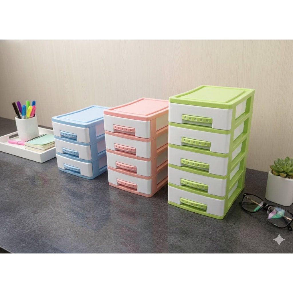 Lemari Plastik Kecil Laci Mini Organizer Meja Lucu Estetik Susun 3 Susun 4 Susun 5