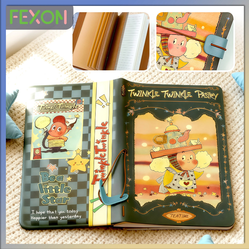 [COD] FEXON Buku Tulis Lucu Notebook Aesthetic Motif Twinkle Buku Diary Kartun PU Leather Jurnal Har