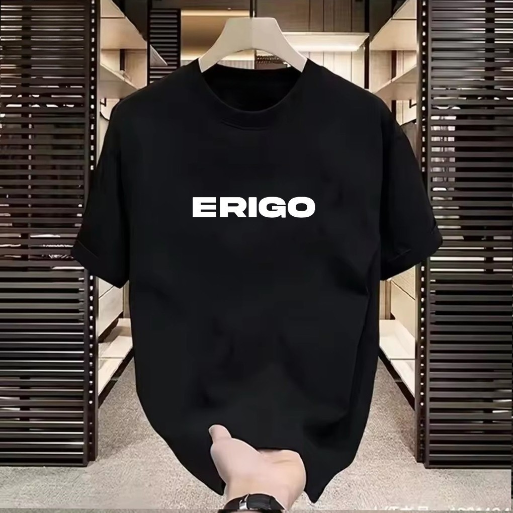 (COD) baju kaos pria oversize distro original 100% t shirt | T-Shirt Pria Black Simple Logo Erigo