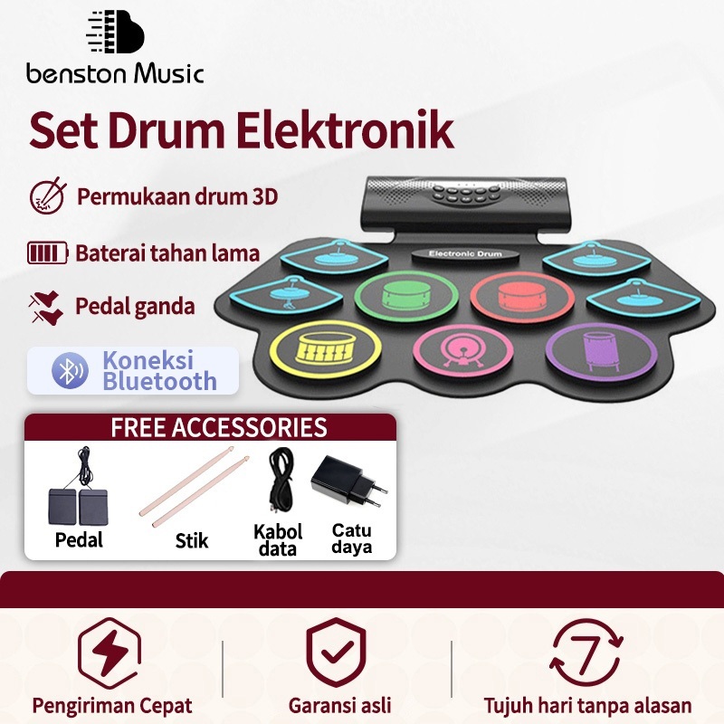 Benston Music- Set Drum Elektronik / Drum elektronik suara eksternal portabel Bluetooth / Set Drum